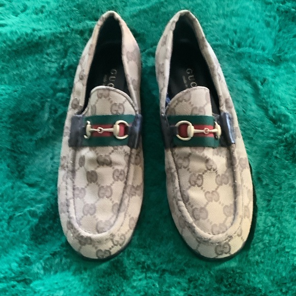 Gucci Shoes - Gucci Beige Loafers with Red and Green Accents